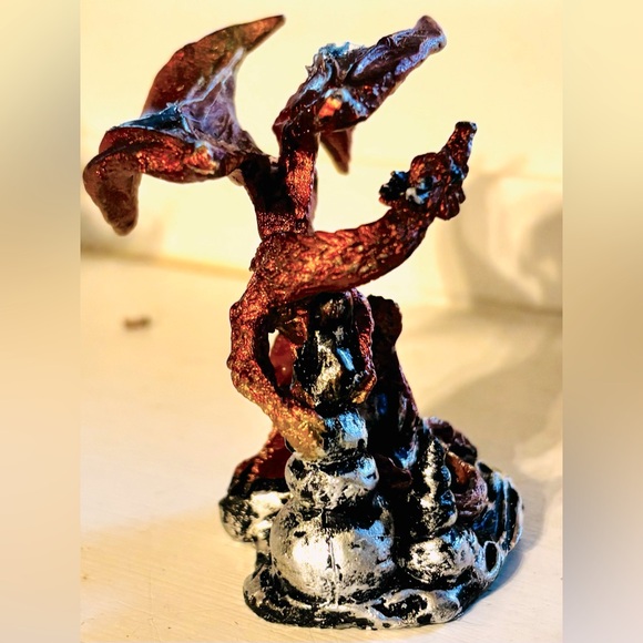 Metallic Colorful Rune Elemental Dragons On Rocks Miniature Figurines Set Of 4 - Picture 5 of 10